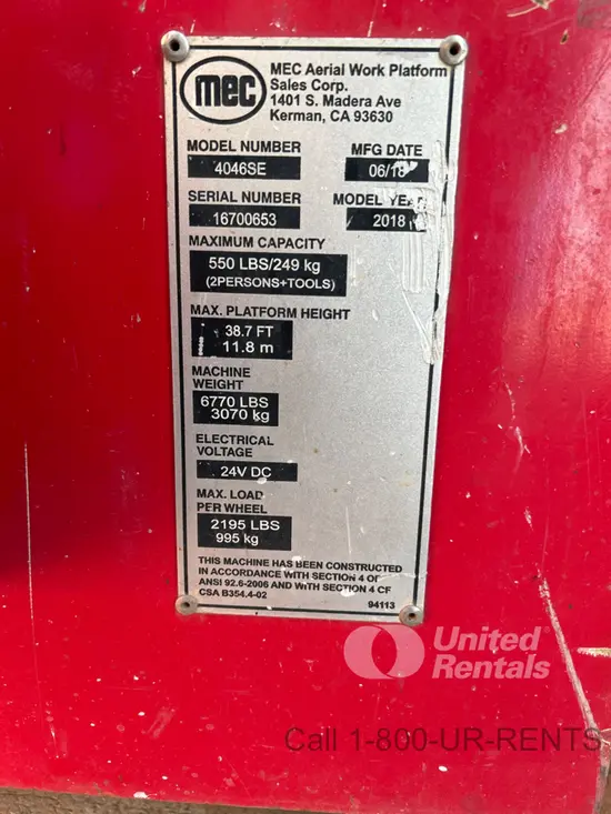 2017 MEC 4046SE Scissor Lift