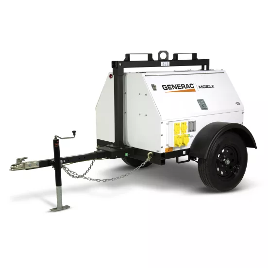 White and black GENERAC 13 kW Towable Generator, Tier 4 Diesel